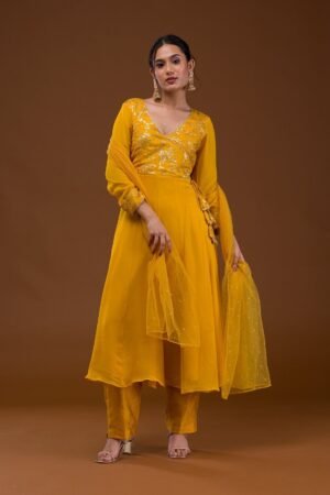 Mustard Sequins Georgette Readymade Salwar Suit